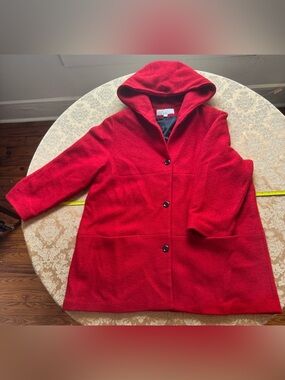 Liz Claiborne Elisabeth Red Hooded Wool-Blend Trench Coat